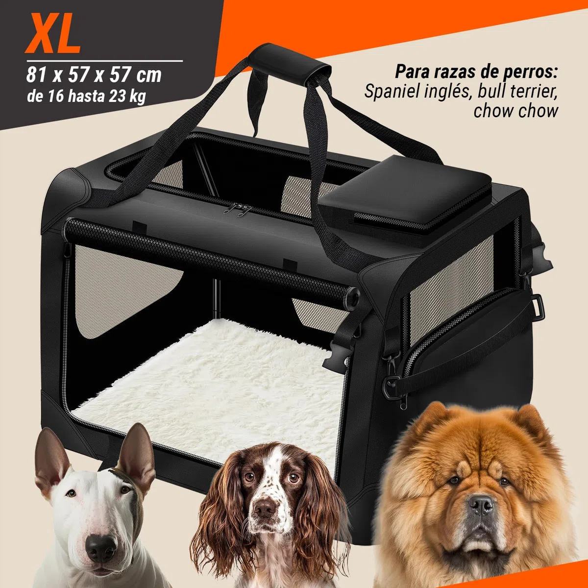all Pets United® Transportín Plegable para Perros XL - 82x60x60 cm | Bolsa de transporte extensible - estructura de acero - nailon Oxford - apta para tren, coche y avión