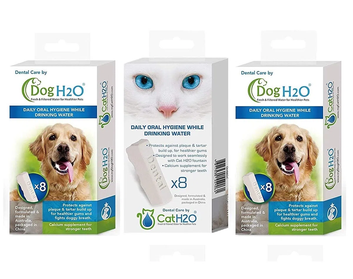 Dog H2O and Cat H2O Bundle, 8 por caja, aditivo de agua potable para higiene bucal (3 cajas cada una)