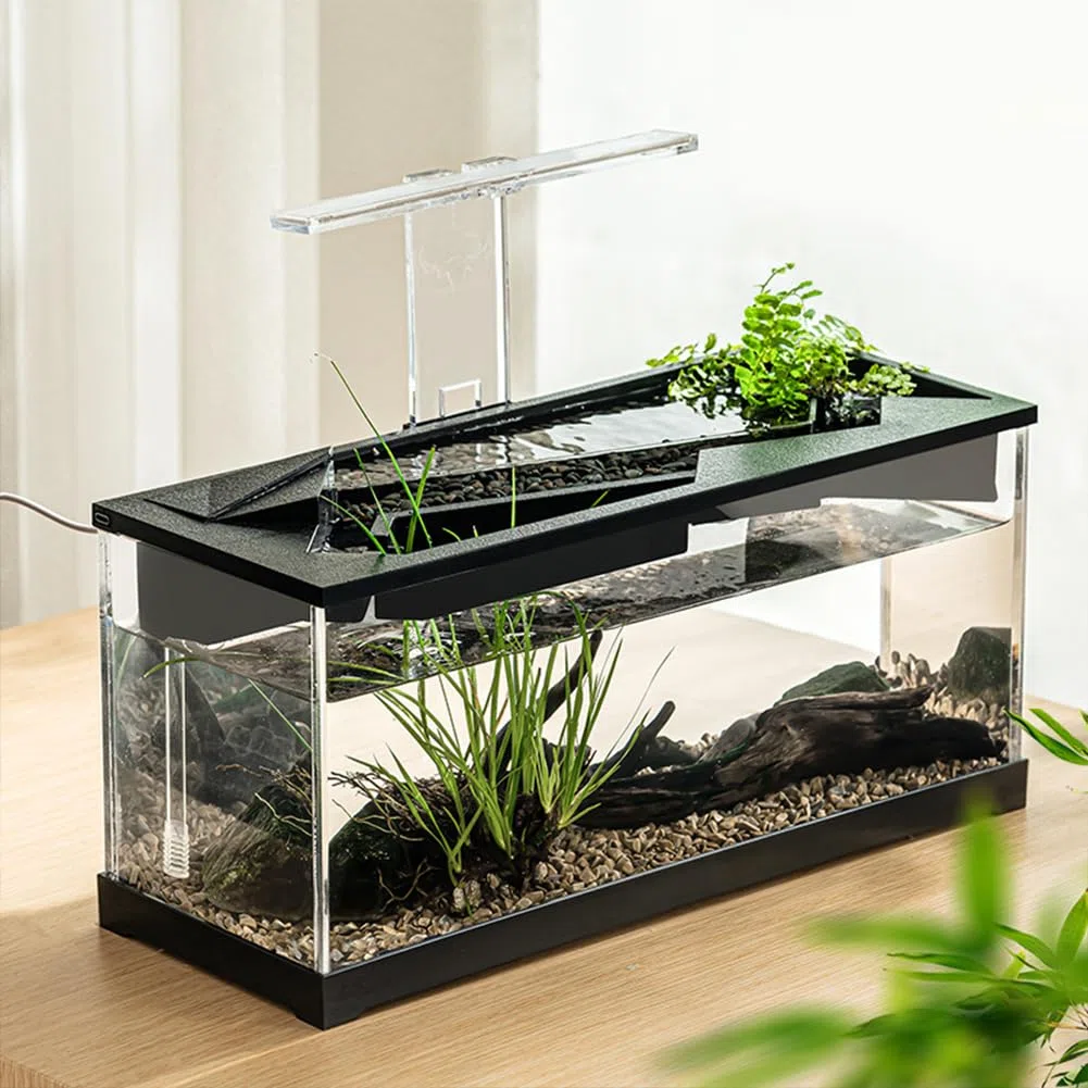 Tanque de Peces Con Filtro, Kits de Iniciación de Acuario, Bomba de Aire y Luz - Para Peces Tropicales, Agua Fría, Camarones Grandes - Rectangular