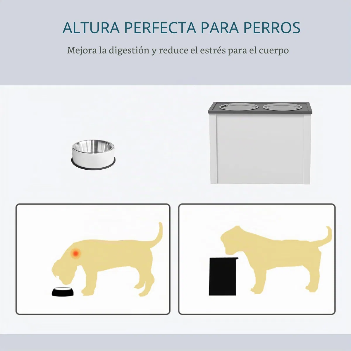 Comedero para perros PawHut, estación de alimentación para perros con espacio de almacenamiento, bebedero, soporte para comederos con cuencos de acero inoxidable de 2 litros, soporte para comederos de | Cuenco para agua, 2 cuencos de acero inoxidable de 2