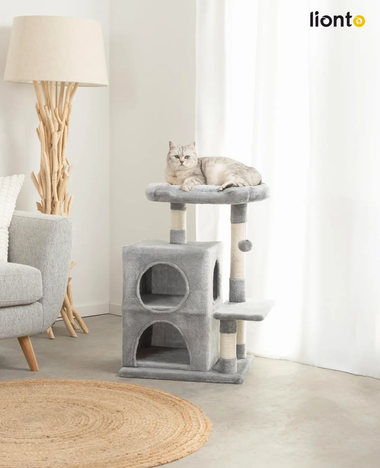 lionto Árbol rascador para Gatos Altura 80 cm, Gris Claro