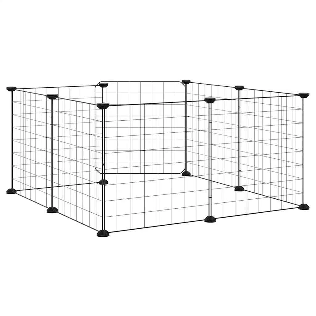 Jaula para mascotas de 8 paneles con puerta negra, acero recubierto de polvo, placas de 35 x 35 cm, 8 paneles, versátil como recinto para animales pequeños, caño y refugio para roedores