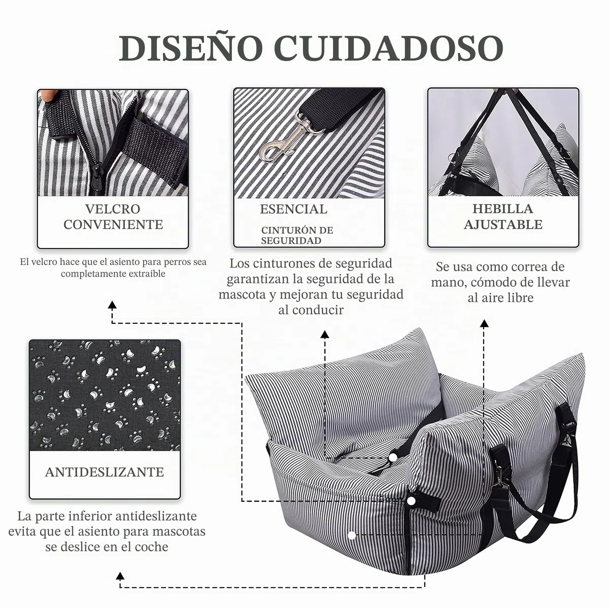 Johnear Asientos para automóviles de Mascotas，cojín para Perros medianos Perros, Cama para Gatos, Cama de Viaje con Correa de Seguridad, extraíble y Lavable, Bolsa de Transporte para Mascotas