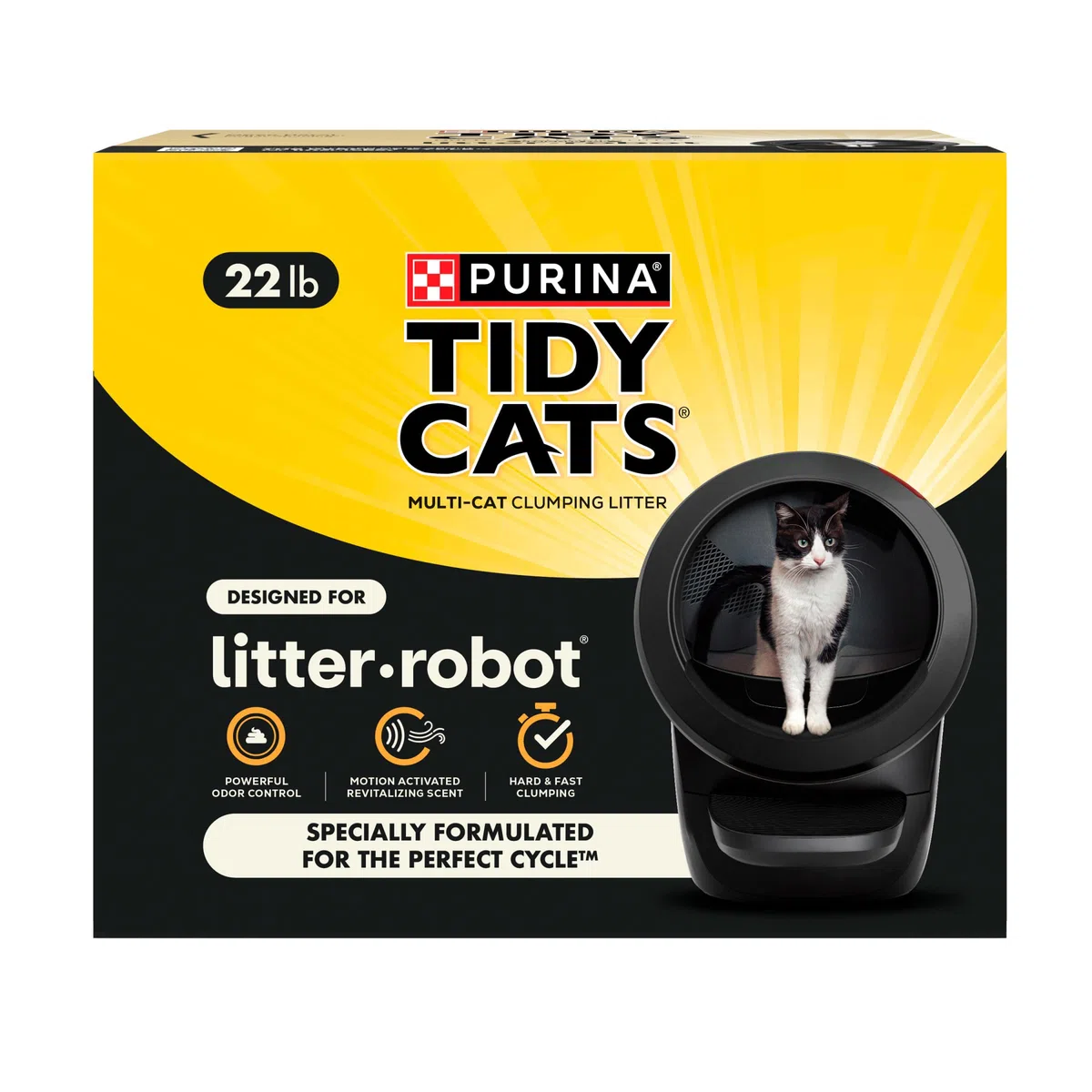 Purina Tidy Cats Arena para Gatos, fórmula de Control de olores para Gatos con Robot aglutinante, Caja de 22 Libras