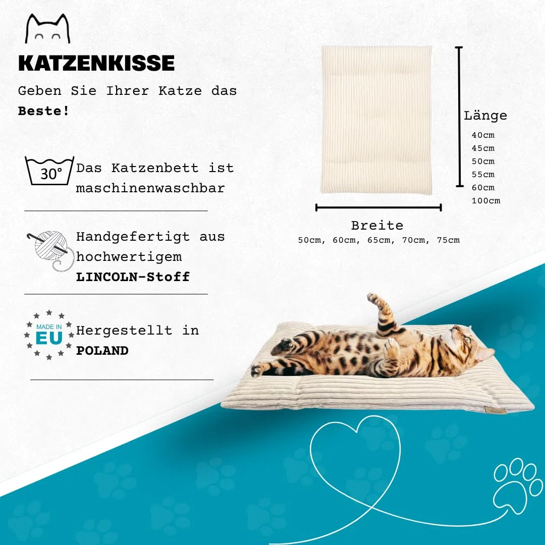 PRASKA Alfombra para gatos, para perros grandes y pequeños, rectangular, 60 x 40 cm, cama para gatos hechos a mano, de alta calidad, cojín para gatos, gris claro, cama para gatos