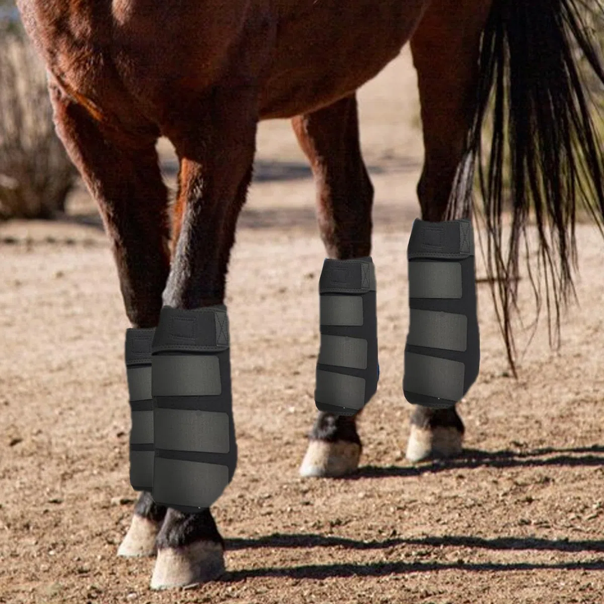 Juego de 4 Protectores para Patas de Caballo, Accesorios Ecuestres, Cubrepiernas Y Vendas para Montar Y Entrenar Al Aire Libre, Negro, s