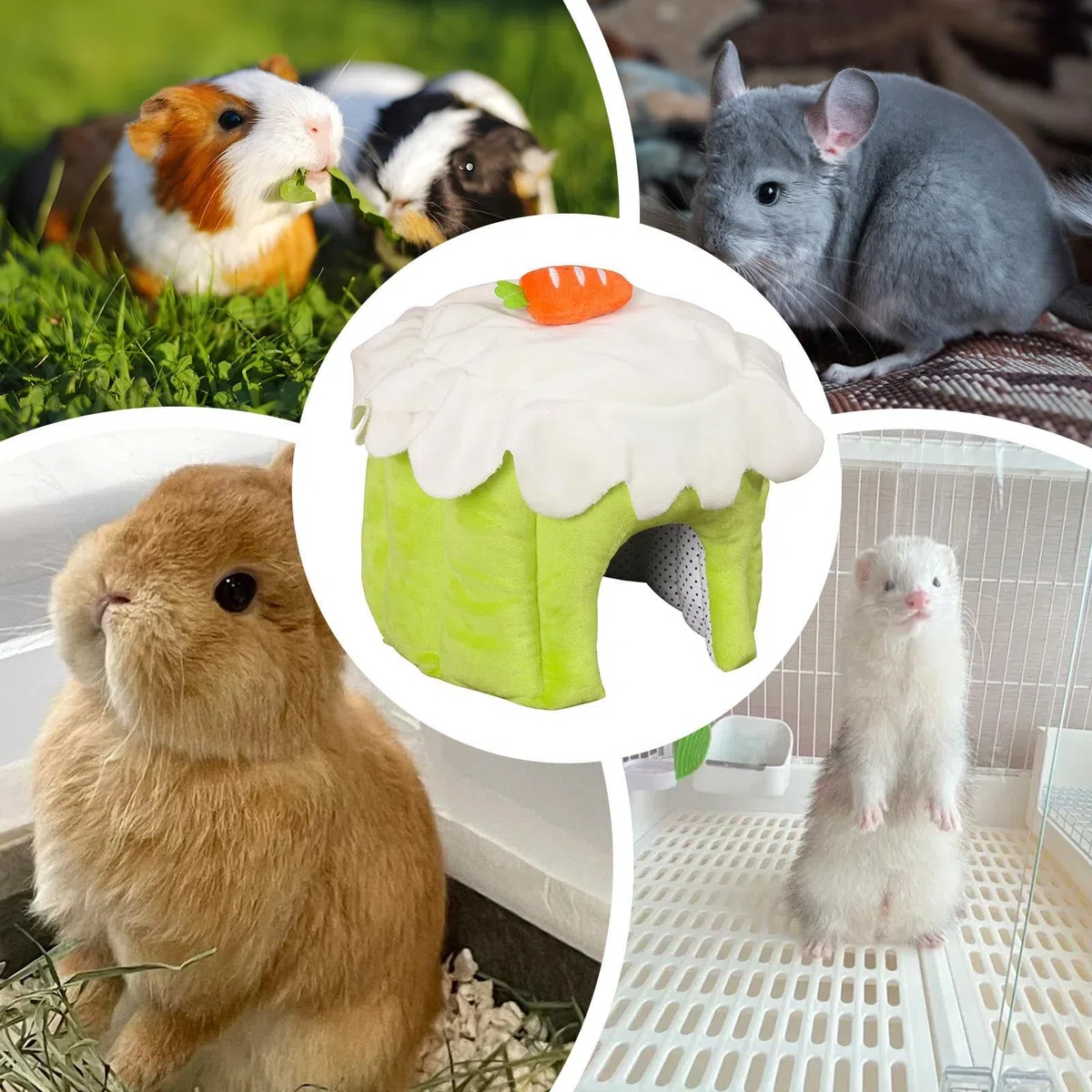 Cama para Conejos Colgante con Forma de Pastel y Cálido | Casa Para Mascotas Sin Fondo para Hámster Conejo Hurón Ardilla Voladora y Roedores Pequeños