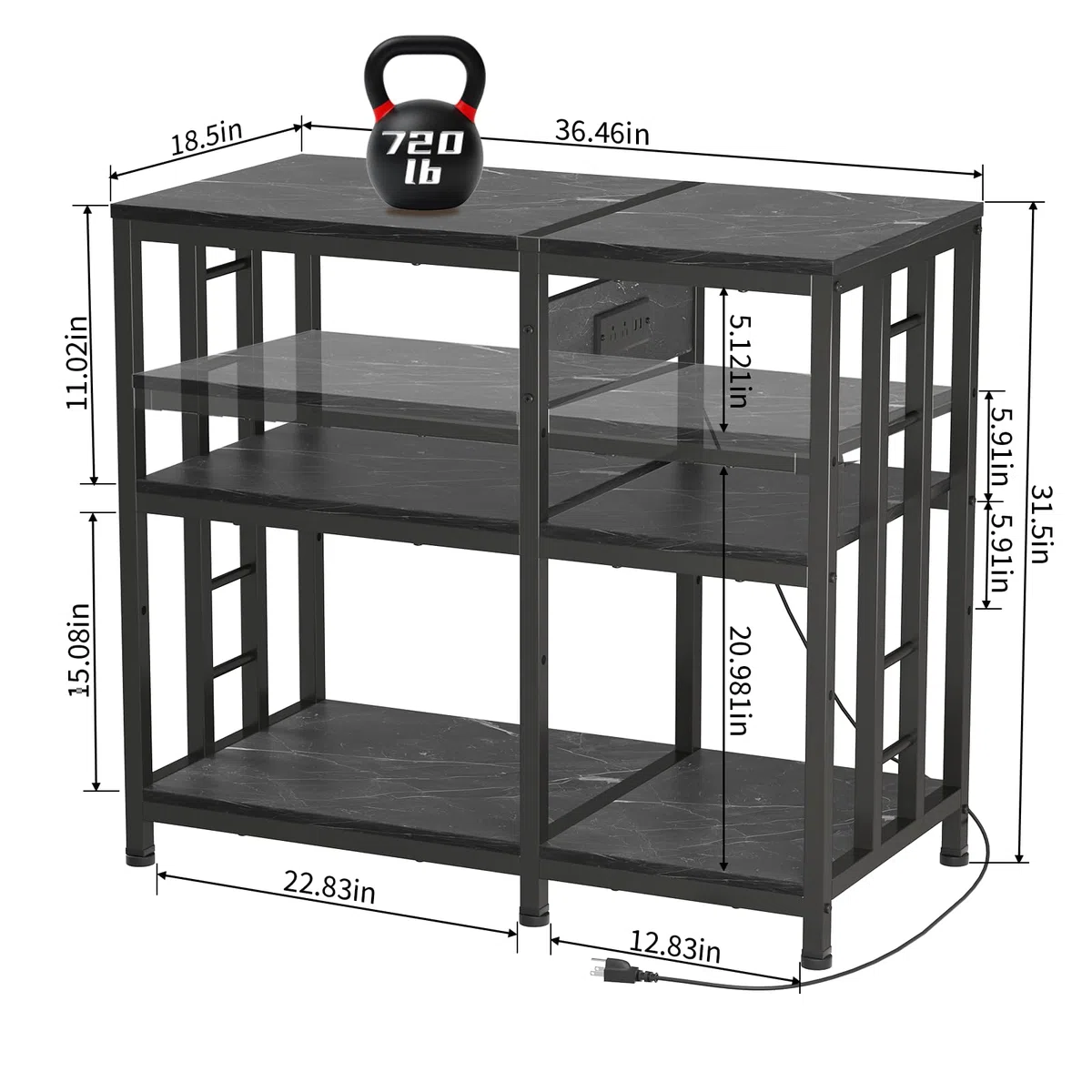 Soporte reforzado para acuario de 40 a 50 galones con toma de corriente, soporte de metal ultra estable de 750 libras de capacidad para reptiles/acuáticos, sistema de estantería de acero