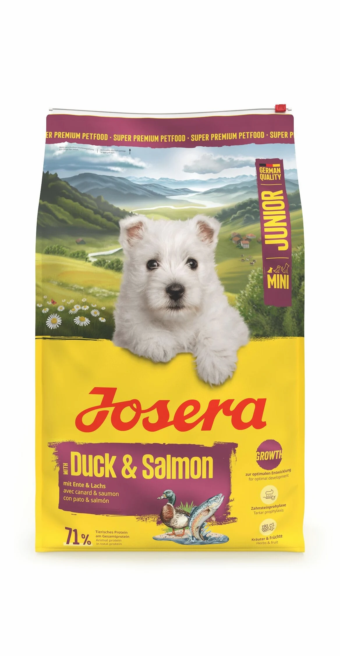 JOSERA Mini Junior Pato y salmón (1 x 10 kg) | Pienso seco de primera calidad para perros en crecimiento de hasta 10kg | Pienso para cachorros sin gluten para un desarrollo óptimo | Croquetas pequeñas