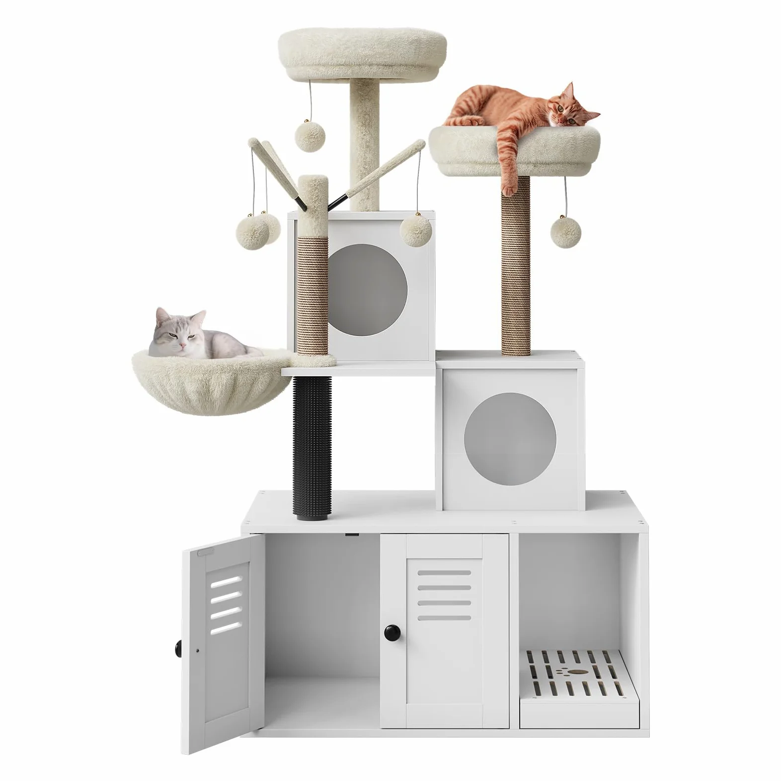 Árbol Rascador Grande Multifunción para Gatos – Cama Suave,Mueble con Caja De Arena Oculta y Múltiples Plataformas – Ideal para Hogares con Varios Gatos – Espacio Descansar y Jugar,140CM