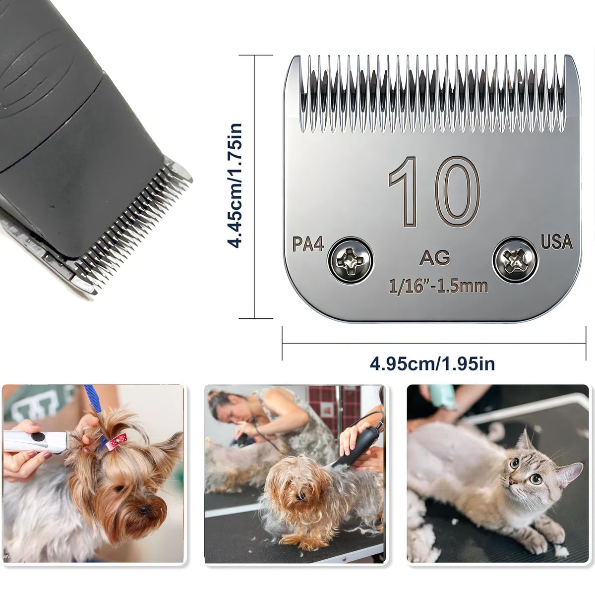 Paquete de 2 cuchillas profesionales para cortar perros, 10# 1.6 mm con hoja desmontable compatible con Oster Andis Wahl Conair A5 Model Series, afiladas, dureza