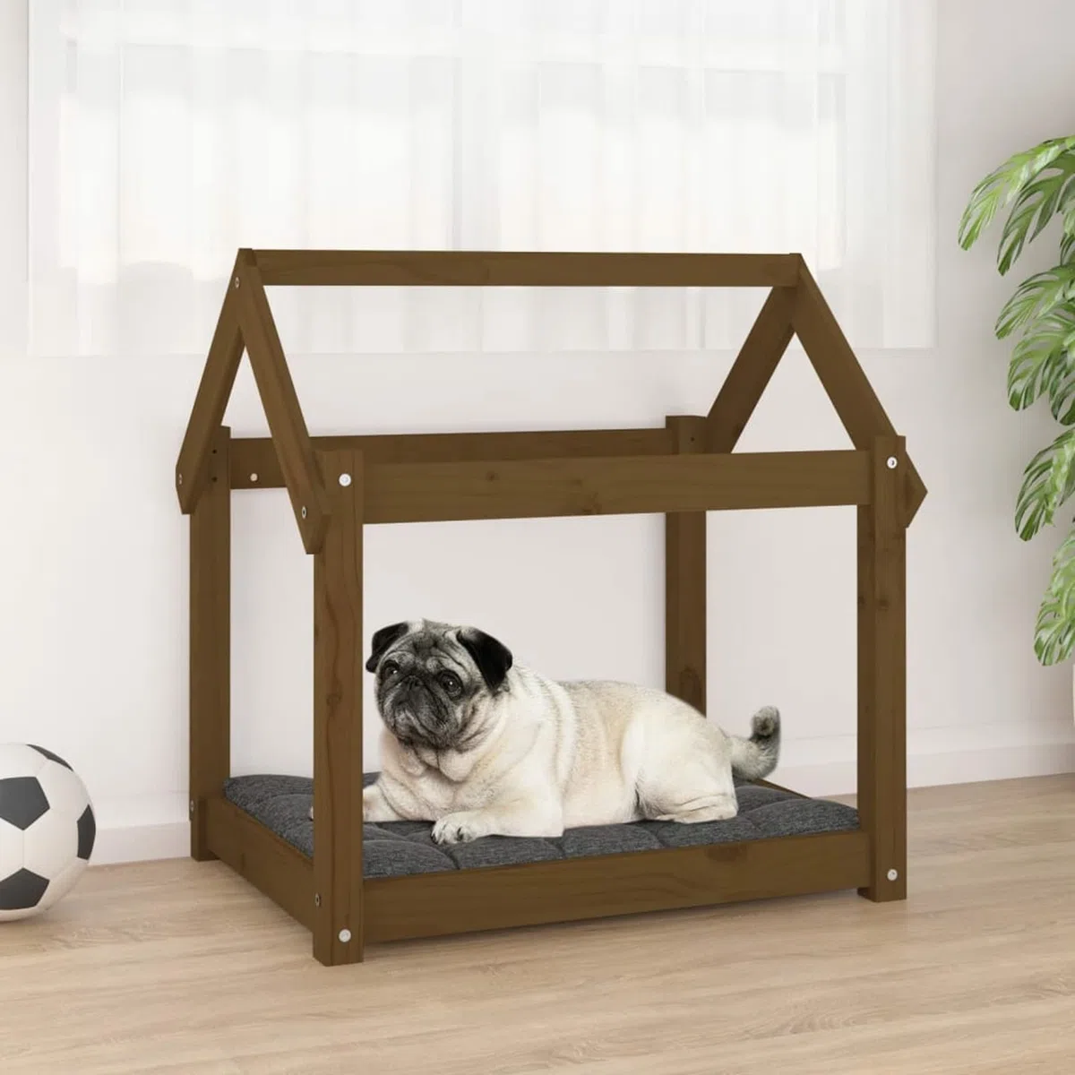 LAPOOH Cama para Perros Madera Maciza Pino marrón Miel 71x55x70 cm, Colchon Perro, Cuna Perro, Cama Mascota, Dog Bed, Cama para Perros Y Gatos