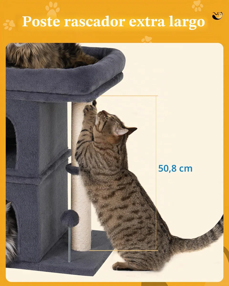 Aechonow Árbol para Gato Adulto Grande, Plataforma Grande, 61cm Escalador Torre, Sisal Poste de Rasguño, 2 Perreras de Interior de la Casa para Gatito Pequeño y Mediano, Gris Oscuro