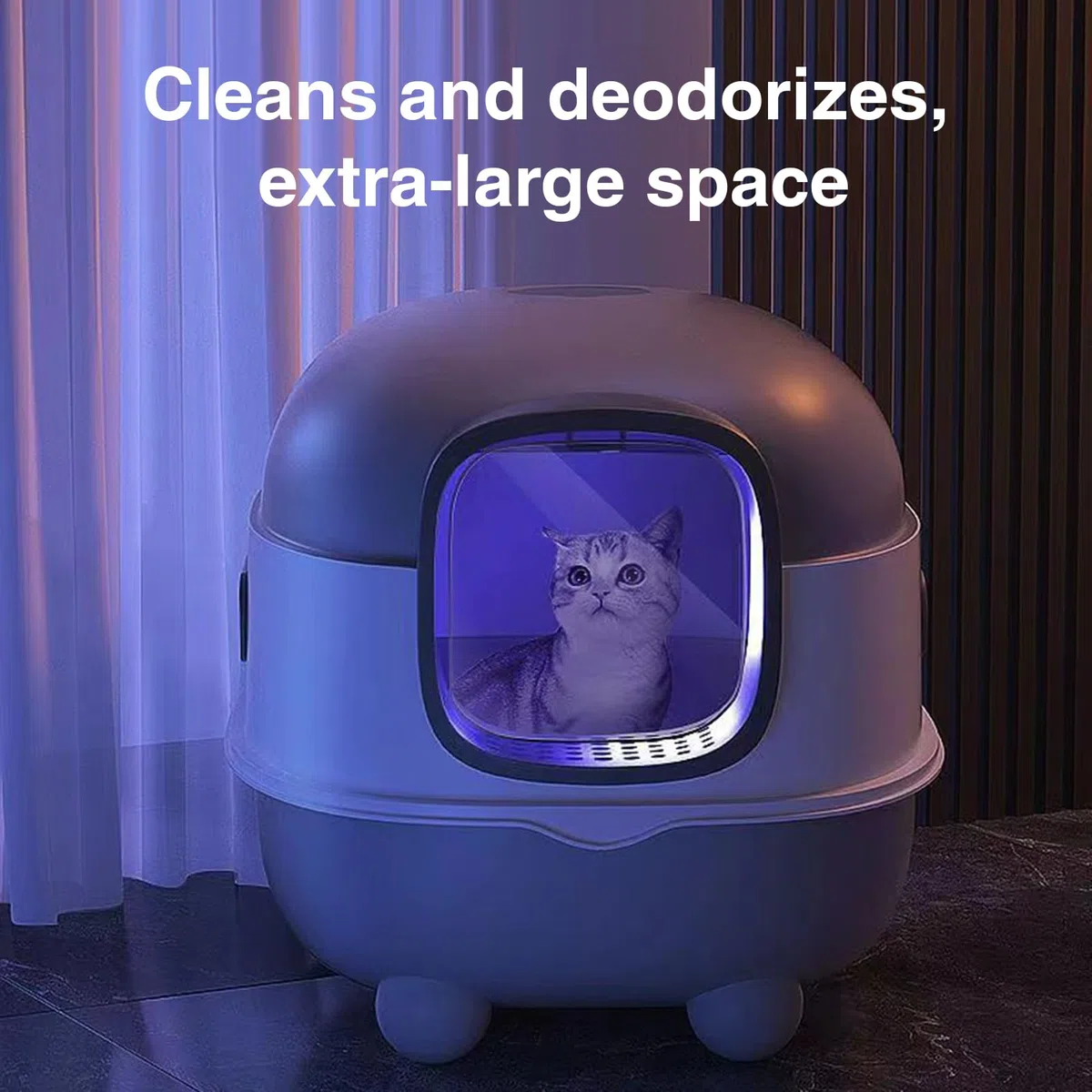 Arenero Autolimpiable Con Luz De Esterilización UV - PP Cerrado Gran Capacidad 56x39x40cm | Diseño Cubierto Para Varios Gatos Higiene Seguridad Reforzada Incluye Pala Limpia