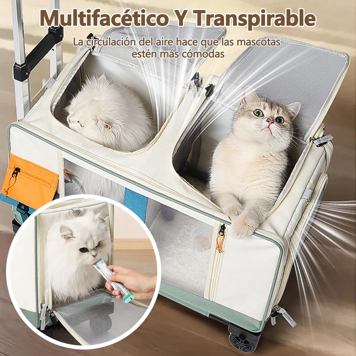 Galatée Cochecito para Mascotas, Mochila para Perros con Ruedas, Bolsa De Viaje 2 En 1 para Gatos, Bolsa Plegable para Perros para Viajes, Camping y Actividades Al Aire Libre(Verde)