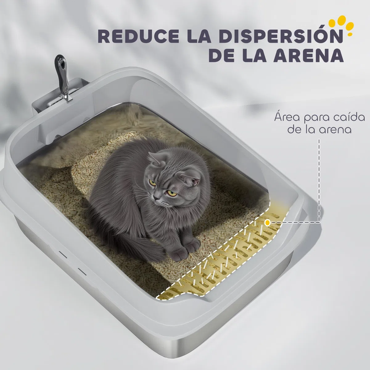 PawHut Arenero para Gatos de Acero Inoxidable XXL 69,8x50,3x29,8 cm Gris | Caja de Arena para Gatos, Arenero con Borde Alto, Pala Metálica, Fácil de Limpiar, Prueba de Fugas