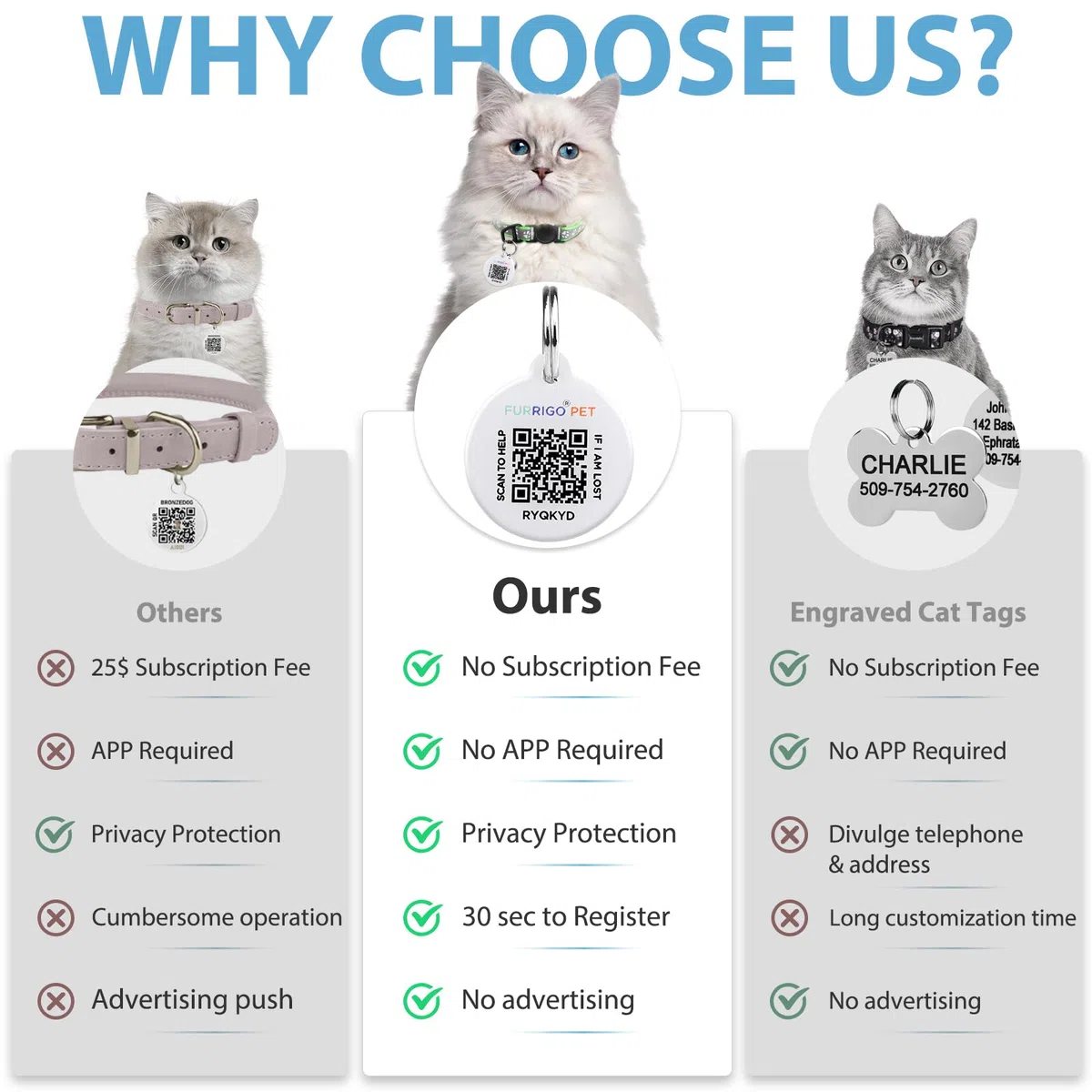 Collar de gato con etiqueta de nombre de código QR, collares reflectantes para gatitos con campana, etiqueta de identificación de gato personalizada, ultra duradero, ajustable, liberación rápida, se