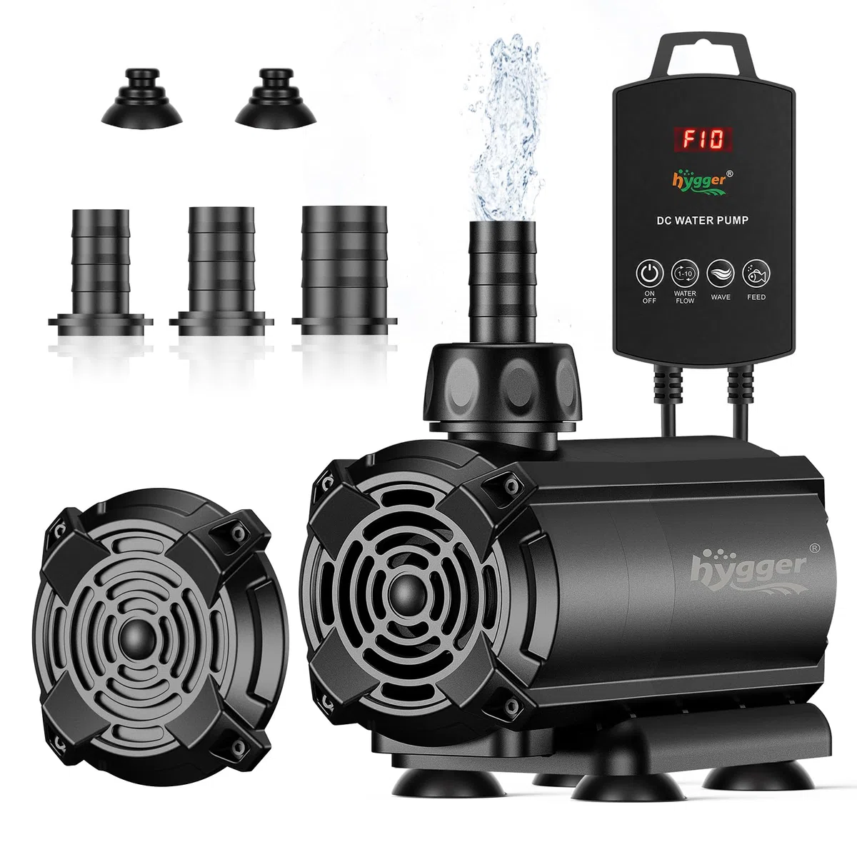 hygger Bomba de agua sumergible para acuario (3000L/H) | bomba estanque, con controlador externo, 10 niveles de caudal ajustables, modo «ola», modo «alimentación
