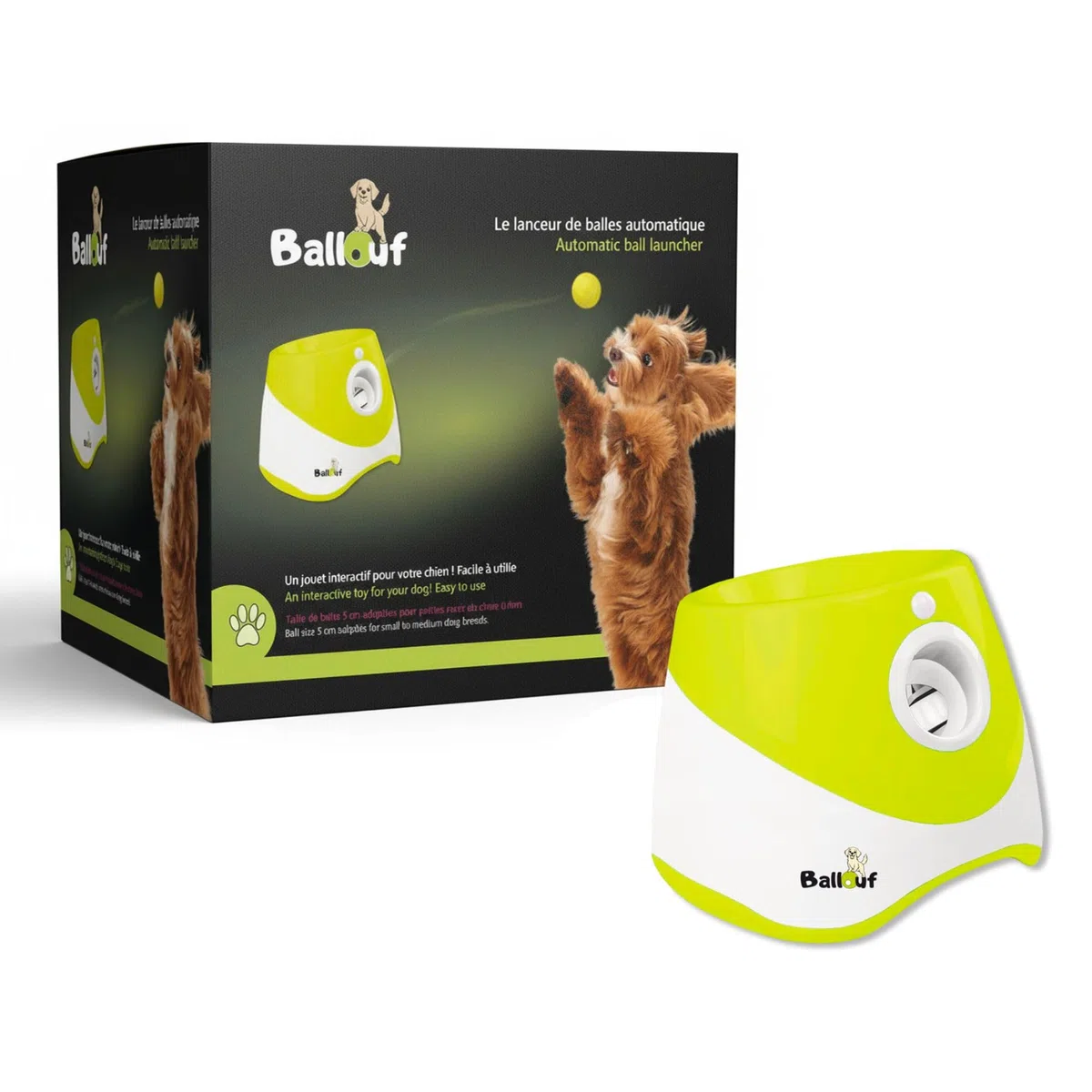 Climsom Lanzador Automático de Pelotas para Perros Ballouf Juguete Interactivo con 6 Pelotas - Batería Recargable 5h - 3 Distancias Ajustables - Idea