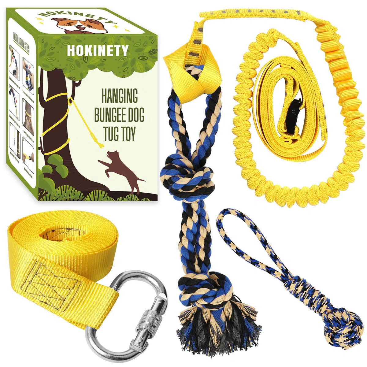 Juguete elástico Colgante para Perros: Correa interactiva para Perros pequeños a Grandes Pitbull para Hacer Ejercicio y divertirse en Solitario, Juguete de Cuerda retráctil Duradero con 2