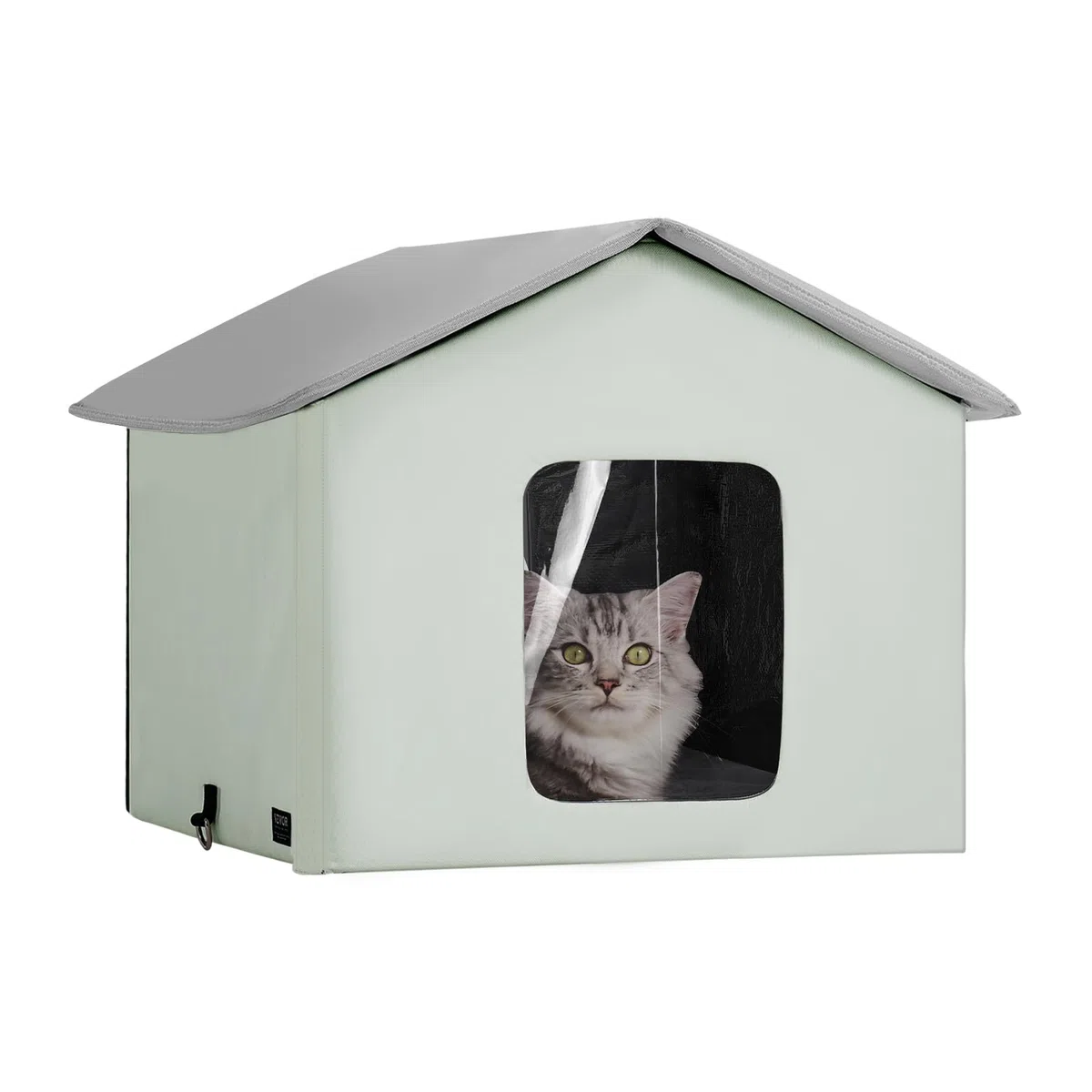 VEVOR Casa para Gatos con Calefacción de 48 x 56 x 44 cm, Refugio para Gatos Plegable Al Aire Libre de Tela Oxford 600D con Almohadilla Térmica, Temperatura Ajustable y Temporizador, Verde (Medio)