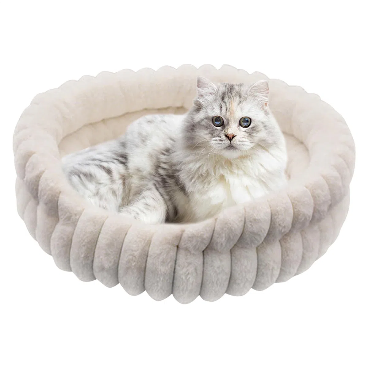 Cama para gatos - cama de peluche para perros | Camas redondas rosquillas para gatos de interior | Cama para mascotas calmante | Suministros para dormir, animales de invierno, uso al aire libre | Donut Abrigado para Dormir y Descanso en Invierno o Viaje C