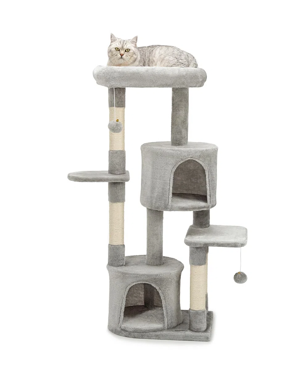 lionto Árbol rascador para Gatos con Pelotas de Juego de sisal y 115 cm de Altura, Gris Claro