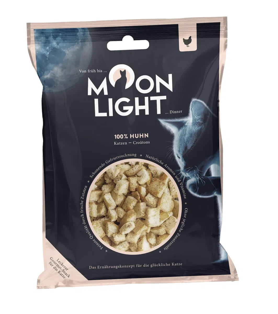 Moonlight - Bocadillo para gatos (10 paquetes), 100% pollo liofilizado, ideal para gatos sensibles y alérgicos, sin cereales y sin azúcar