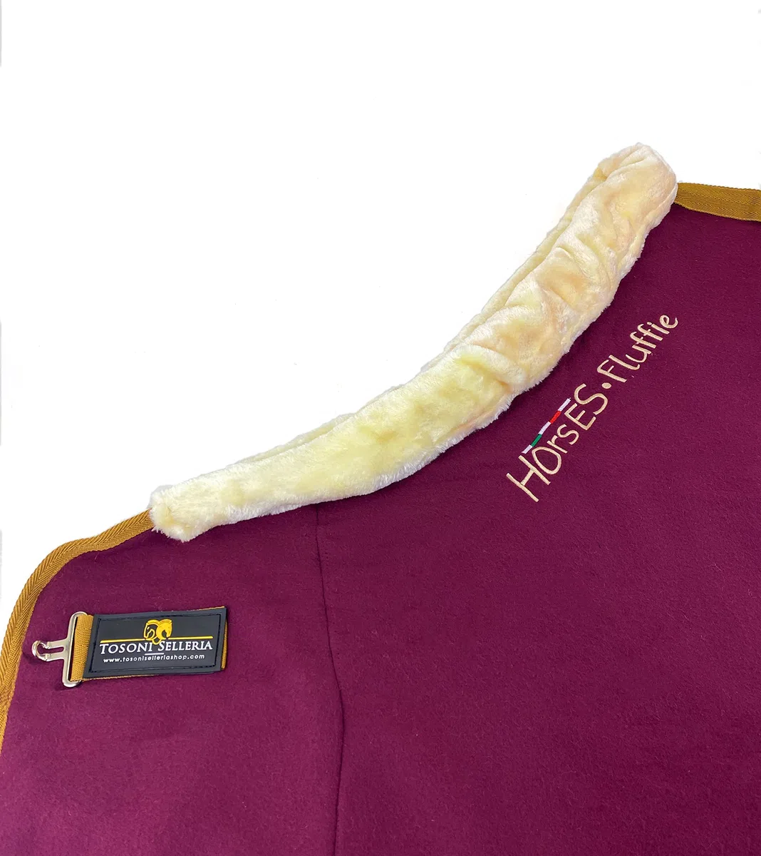 Horses, Manta Polar para Caballos Fluffie con Inserción de Borreguito Sintético en el Cuello, Ideal como Manta de Secado o para Paseos (128 cm, Burdeos)