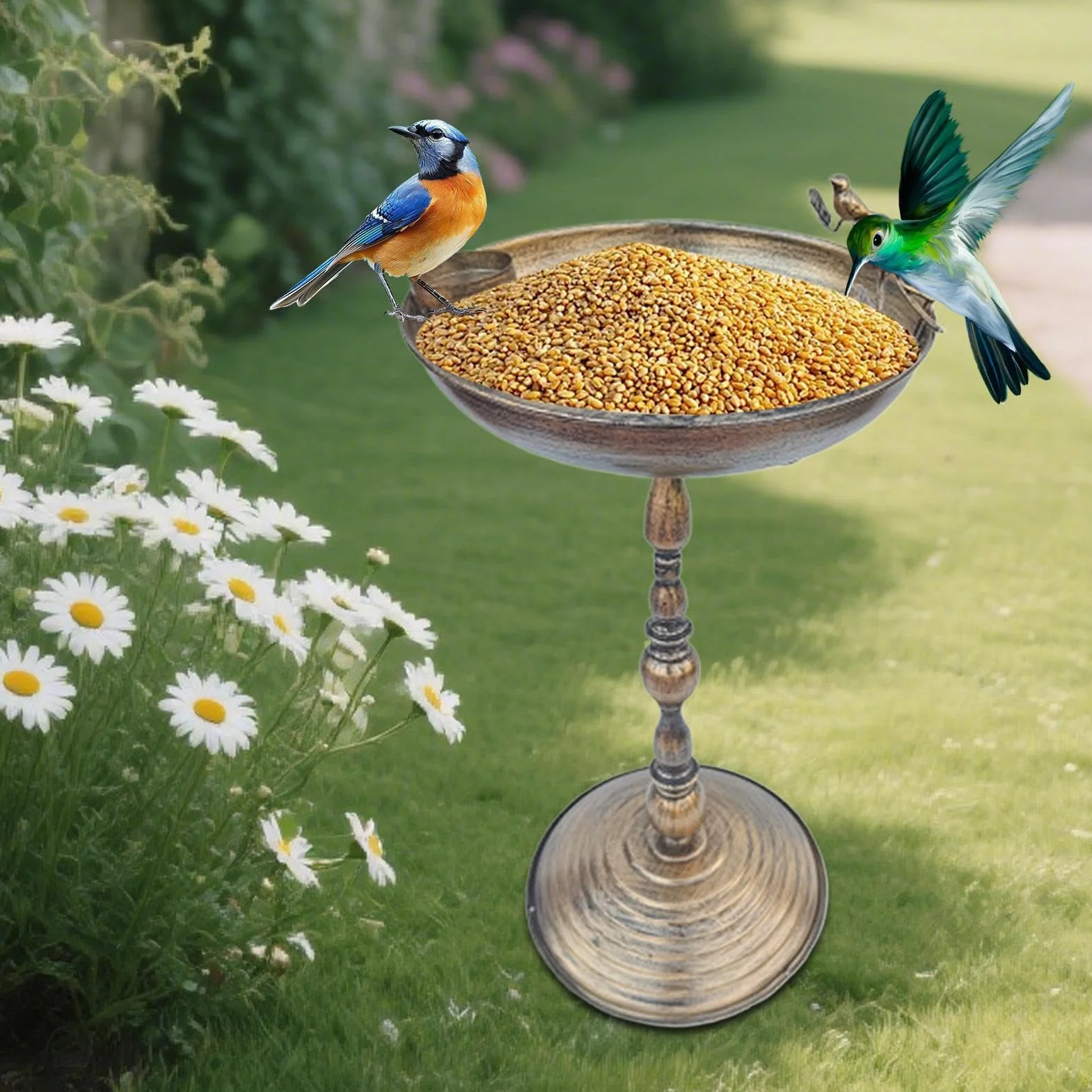 Genérico Fabricador de pájaros al aire libre - Baño de pájaros para jardín | Cuenco de Agua de Baño de Aves | Cuenco de Agua con Bandeja de Alimentación de Bandeja a la Estación de Consumo de Aves