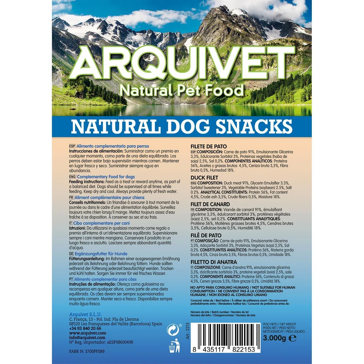 ARQUIVET - Filete de Pato (A Granel - 3 Kg) - Snacks Naturales para Perros