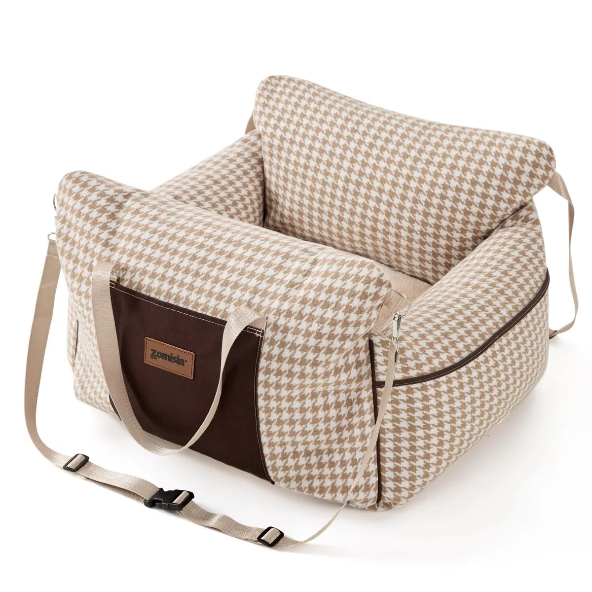ZOMISIA Asiento de coche para perros pequeños, asiento elevador impermeable para mascotas para automóvil con correa de seguridad con clip, transportador de viaje suave para cachorros de hasta 25