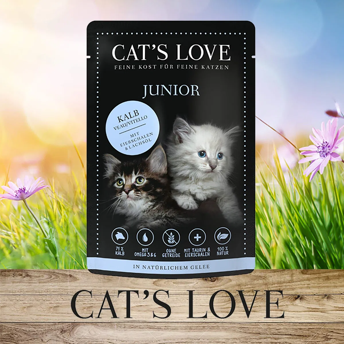 Cat's Love Junior Comida húmeda para gatos, sin cereales, colorantes artificiales y atrayentes de azúcar (ternera, 24 x 85 g)