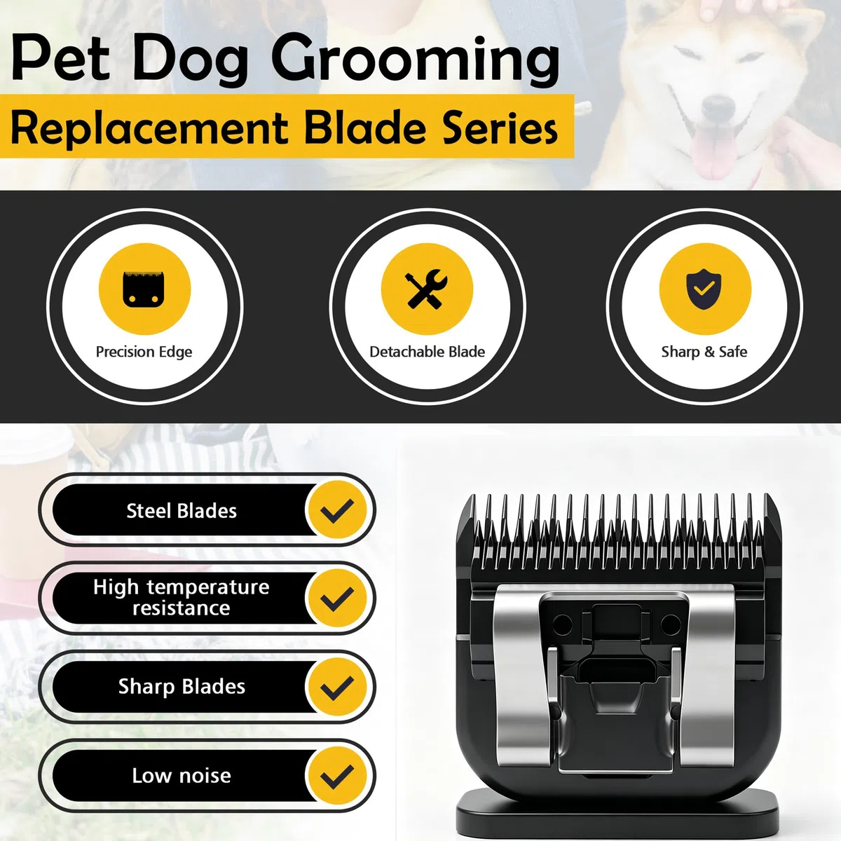 Cuchillas de acero desmontables para perros y mascotas, tamaño 7FC, compatible con longitud de corte Andis de 1/8 pulgadas
