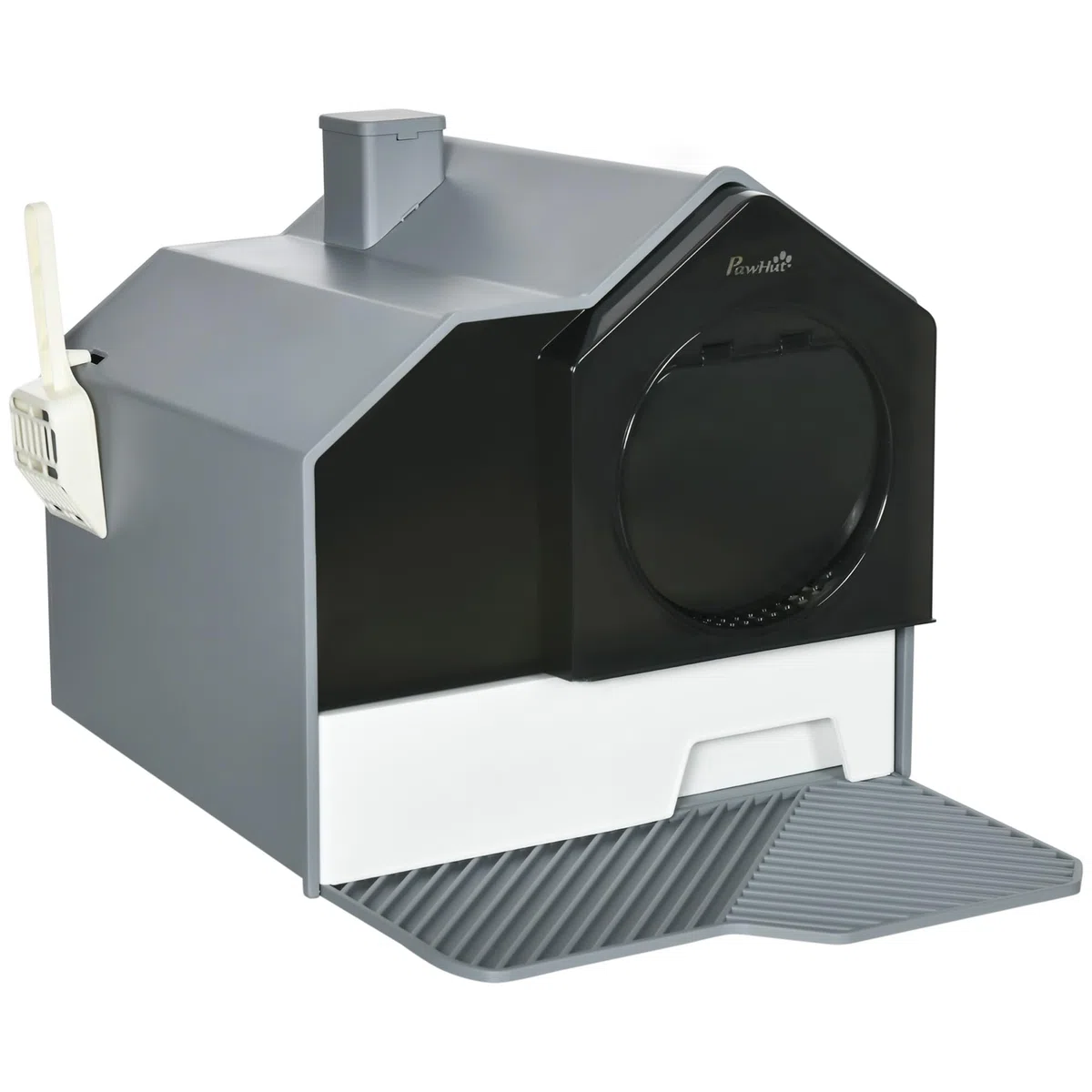 PawHut Arenero Cubierto para Gatos Bandeja Extraíble 47x45x42 cm Gris | Caja de Arena Cerrada para Gatos, Pala, Pedal Exterior, Filtro Desodorizante