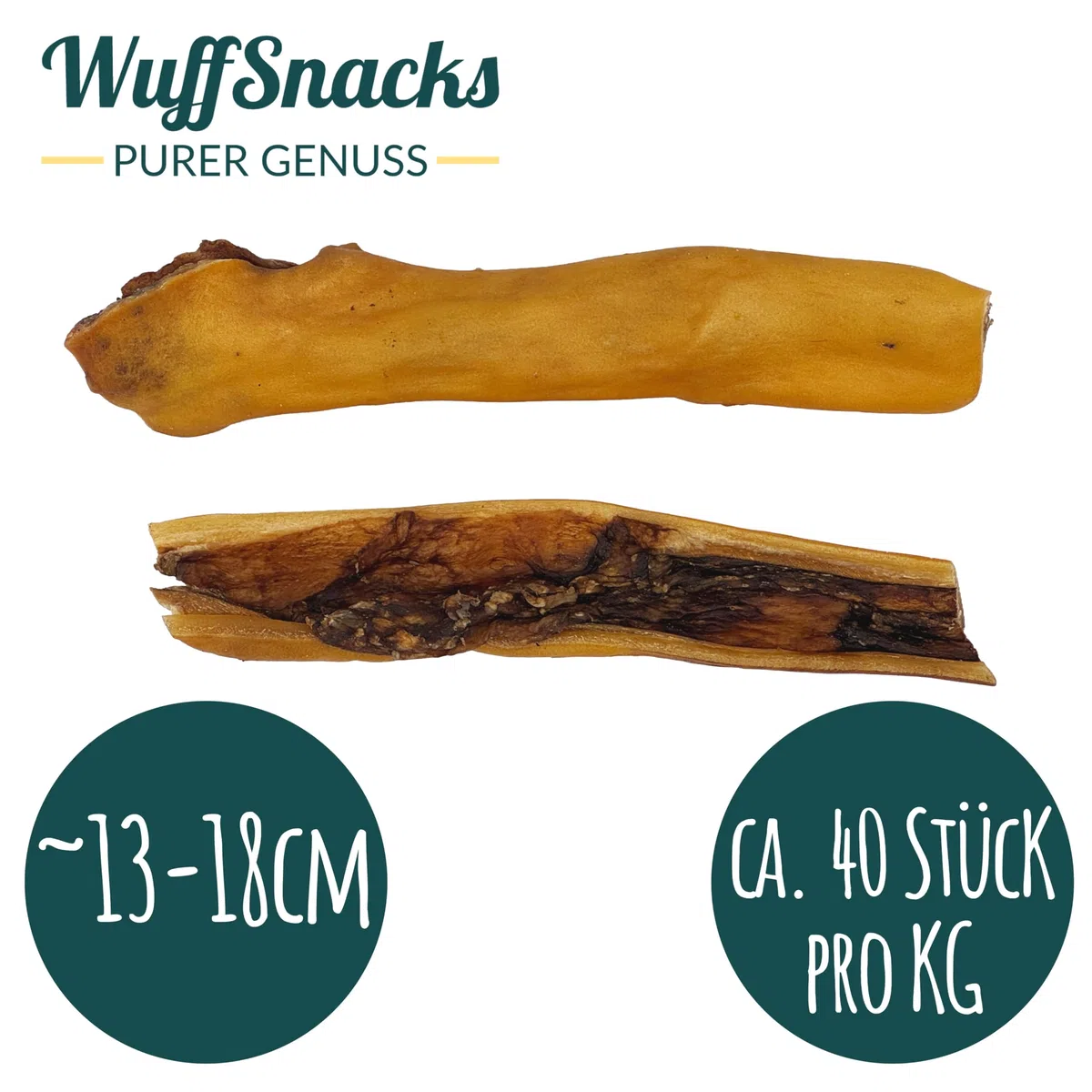 Piel de vacuno seca para perros, 2,5 kg, masticable natural, 20 cm, aperitivos para masticar para perros de Wuffsnacks