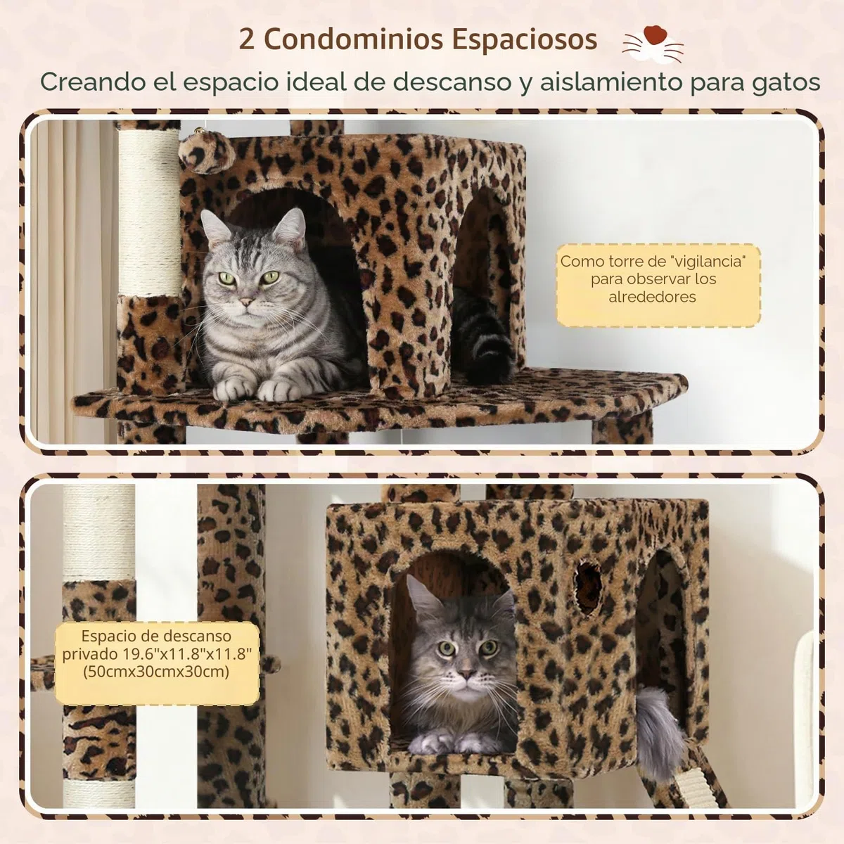 Globlazer Árbol Rascador Leopardo Esquina para Gatos Alto 178 cm con Hamaca, 2 Nidos, Plataformas, Tabla Rascar Sisal, Peluche Juguetes, Estable Torre para Grande Gatos Adulto (F70 Pro, Leopardo)