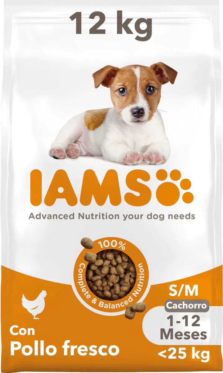 IAMS Alimento Seco Cachorros Razas Peq./Med., Pollo, 12kg
