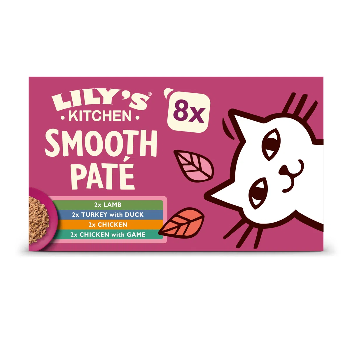 Lily's Kitchen Bandeja de alimento húmedo natural de tipo paté suave para gatos adultos: paquete variado de recetas sin cereales (32 x 85g Tarrinas)