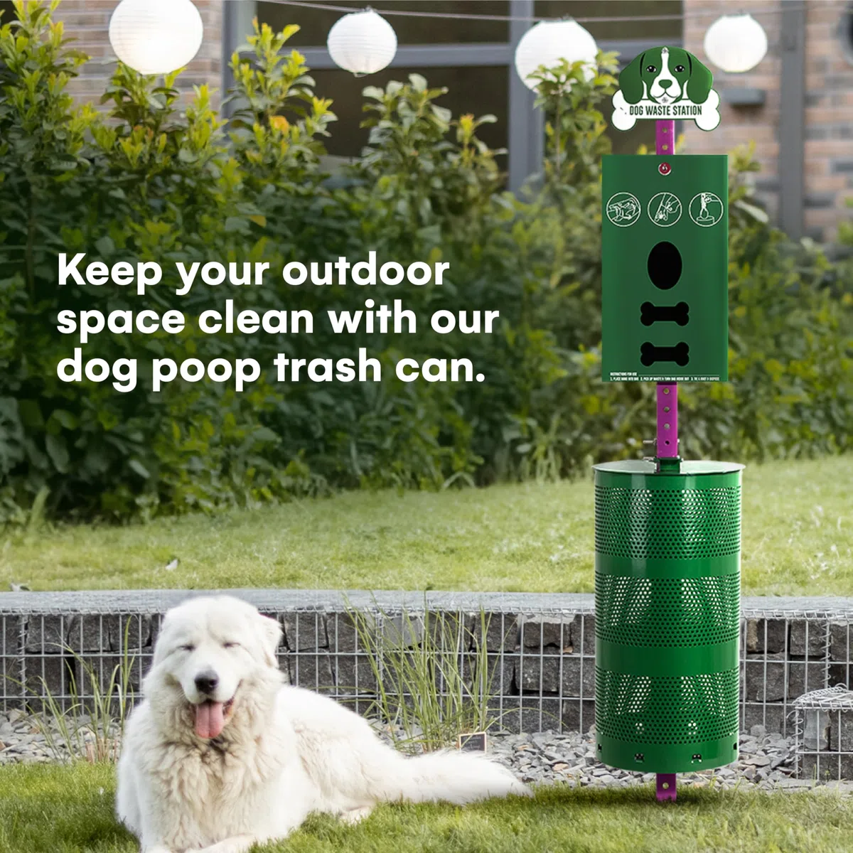 flybold Estación de basura para perros al aire libre – Estación de residuos para mascotas con dispensador de bolsas de excremento – Poste de señal en forma de perro, cubo de arena grande, 400 rollos,