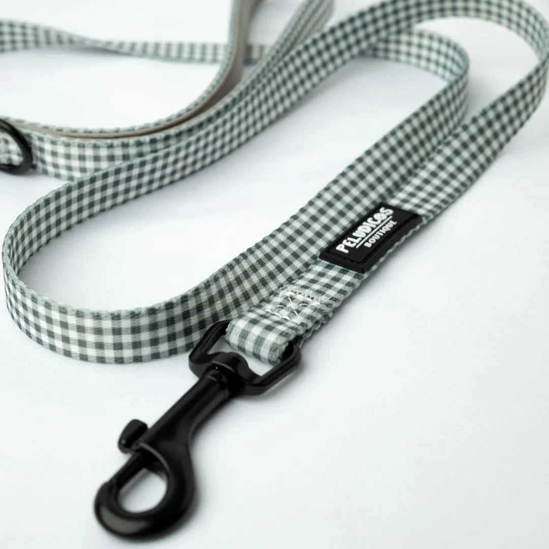 Pack Arnés,Correa y Portabolsas Caqui para Perro Ajustables de Neopreno – Diseño Vichy, Cómodos y Resistentes – 5 Tallas