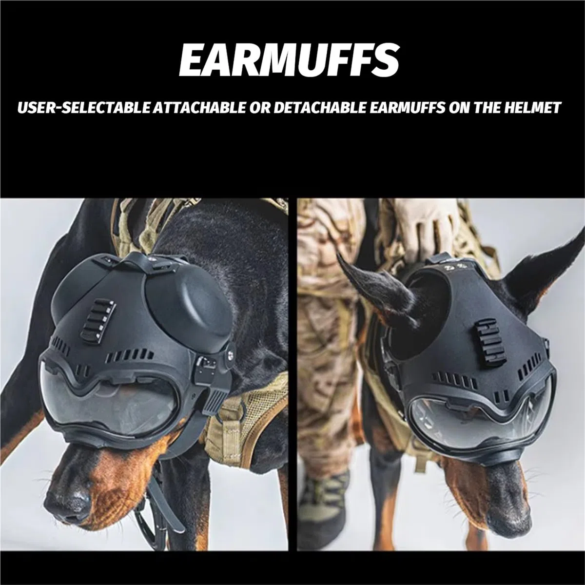 Casco Táctico K9 Perros Caza con Gafas Protectoras Exteriores para Terrier Belga Holandés Pastor Alemán Tamaño Mediano(Tan)