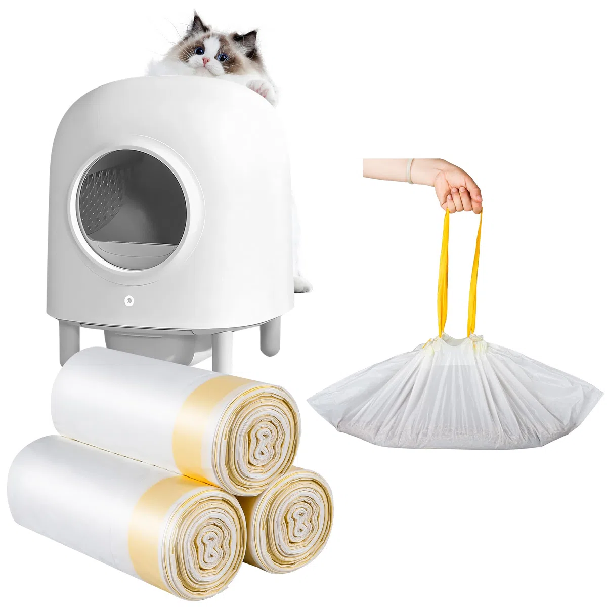 60 bolsas de arena con cordón supergruesas, bolsas de arena para gatos resistentes con gran tamaño, sin perfume, para caja de arena para gatos autolimpiables, bolsas de fácil limpieza para gatos y