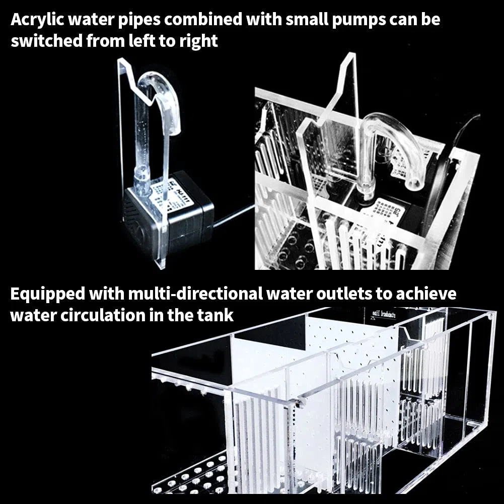 Betta Fish Tank Aquarium Material acrílico Mini pecera de Escritorio Kit de Cuencos con Bomba de Agua y Luces LED Autocirculación Tanque ecológico Sala de Aislamiento de Peces Enfermos (4 Rejillas)
