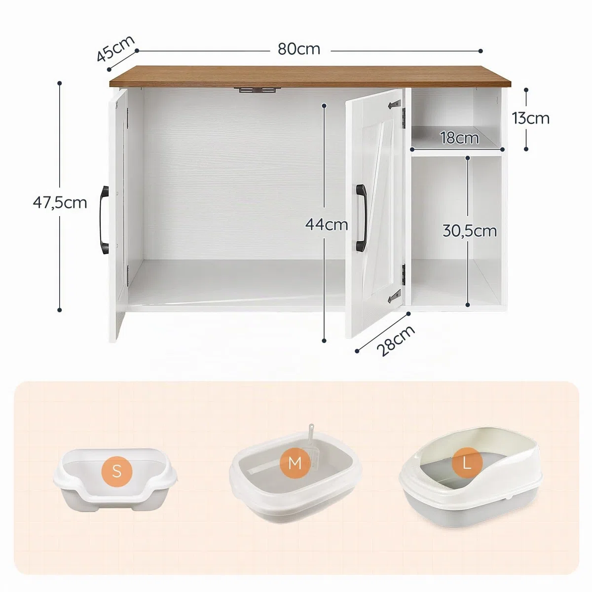 HOOBRO Mueble Arenero para Gatos Estilo Vintage, Caseta para Gatos Oculta, Caja para Mascotas, Mesa Auxiliar Multifuncional, Caja de Arena para Gatos Fácil de Montar, Blanco y Nogal EWH41MW01