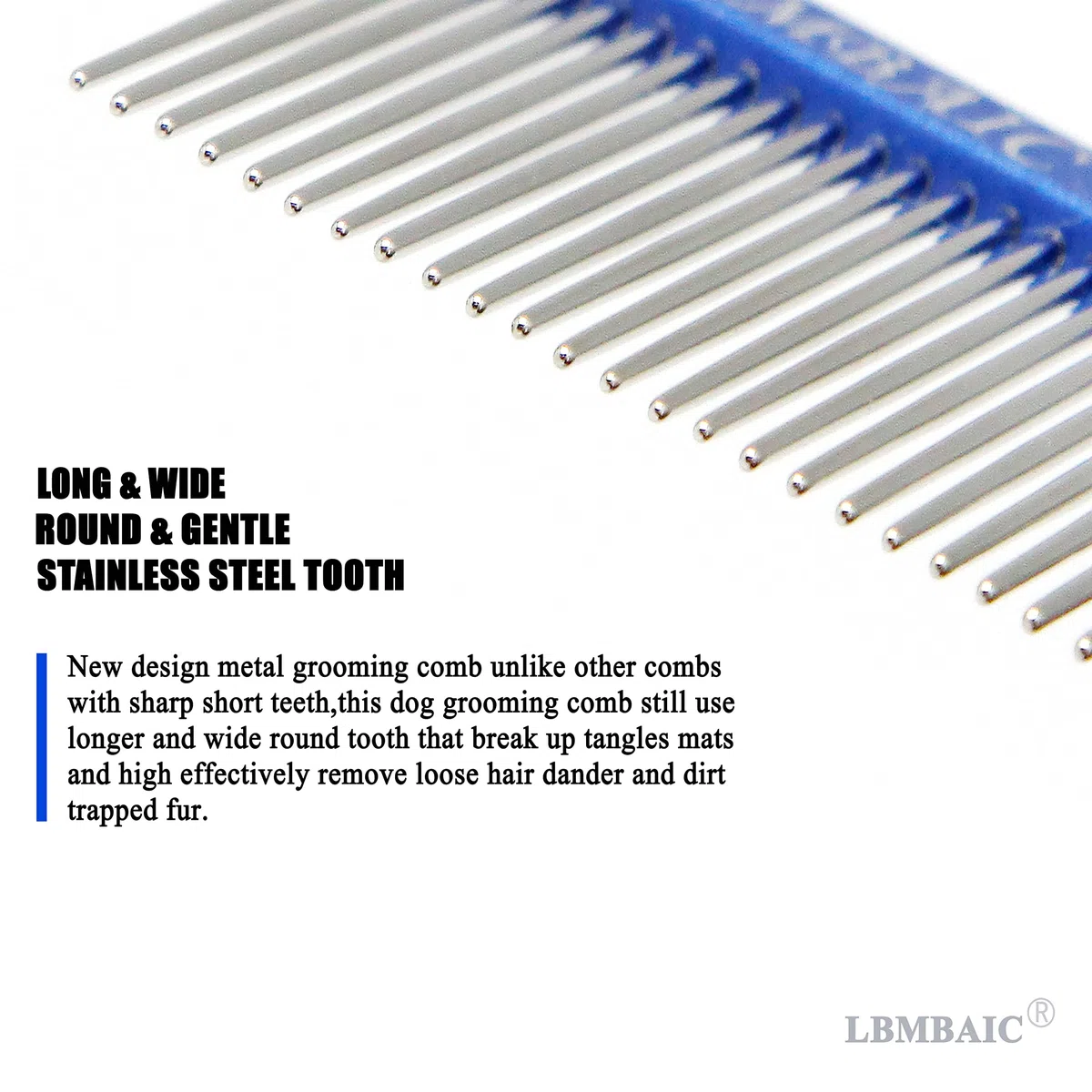 Peine de aseo de metal para perros con dientes largos y anchos, peine profesional para perros, reduce el pelo suelto, enredos, nudos y alfombrillas. 7.5 pulgadas
