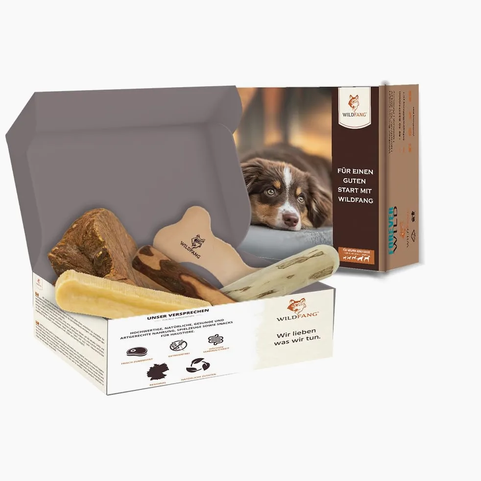 Wildfang® Set Juguetes para Perros – Juguete Perro Natural y para Cachorros Cuidado Dental, Mordedor Perro Raíz de Brezo, Madera de Café, Queso, Olivo y Hueso de Cuero, Chuches para Perros