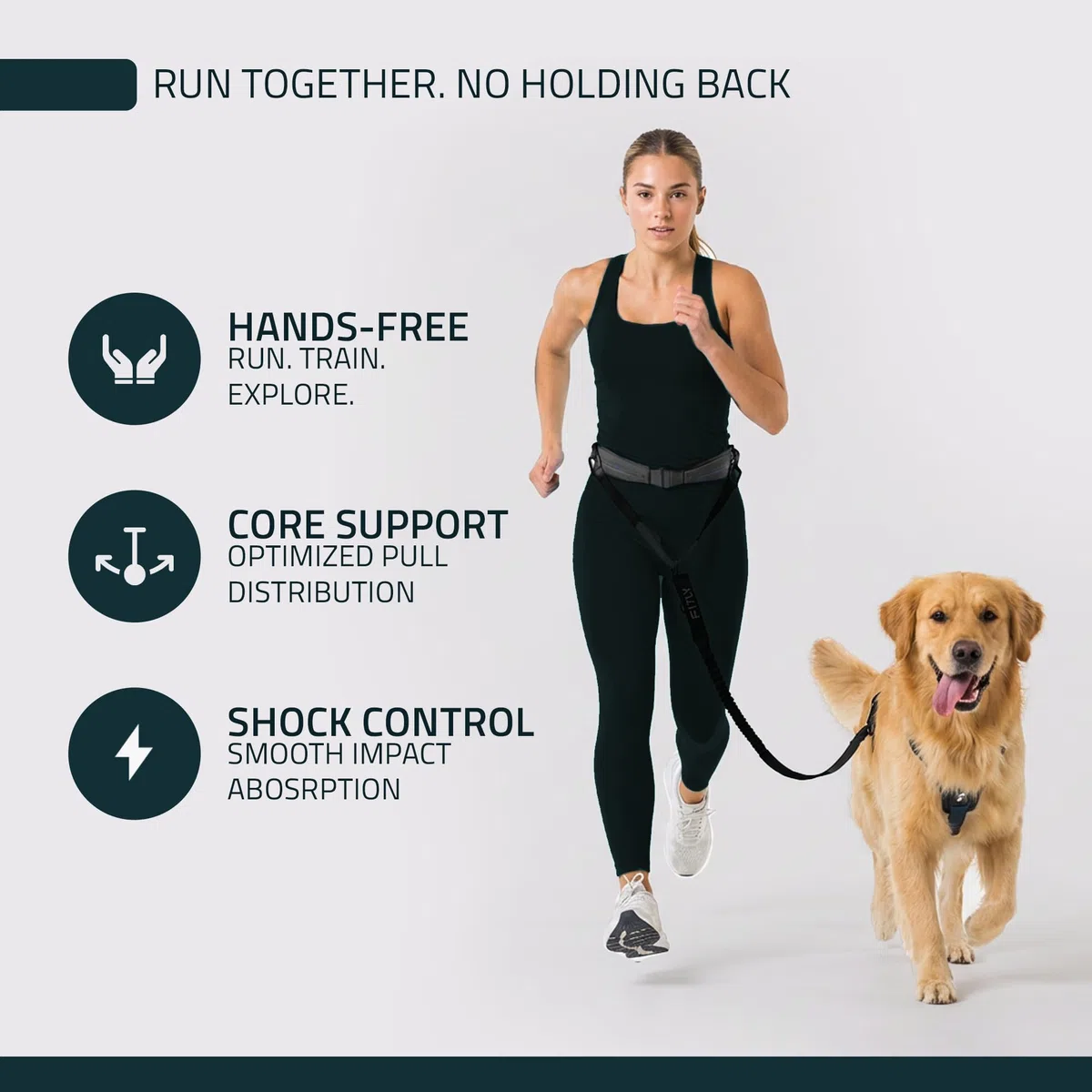 FITLY Cinturón de Cintura para Perros Que Funciona con el Plomo para Perros Que Funciona - Canicross Arnese Lleva artículos personales Corriendo, Caminatas, Caminatas