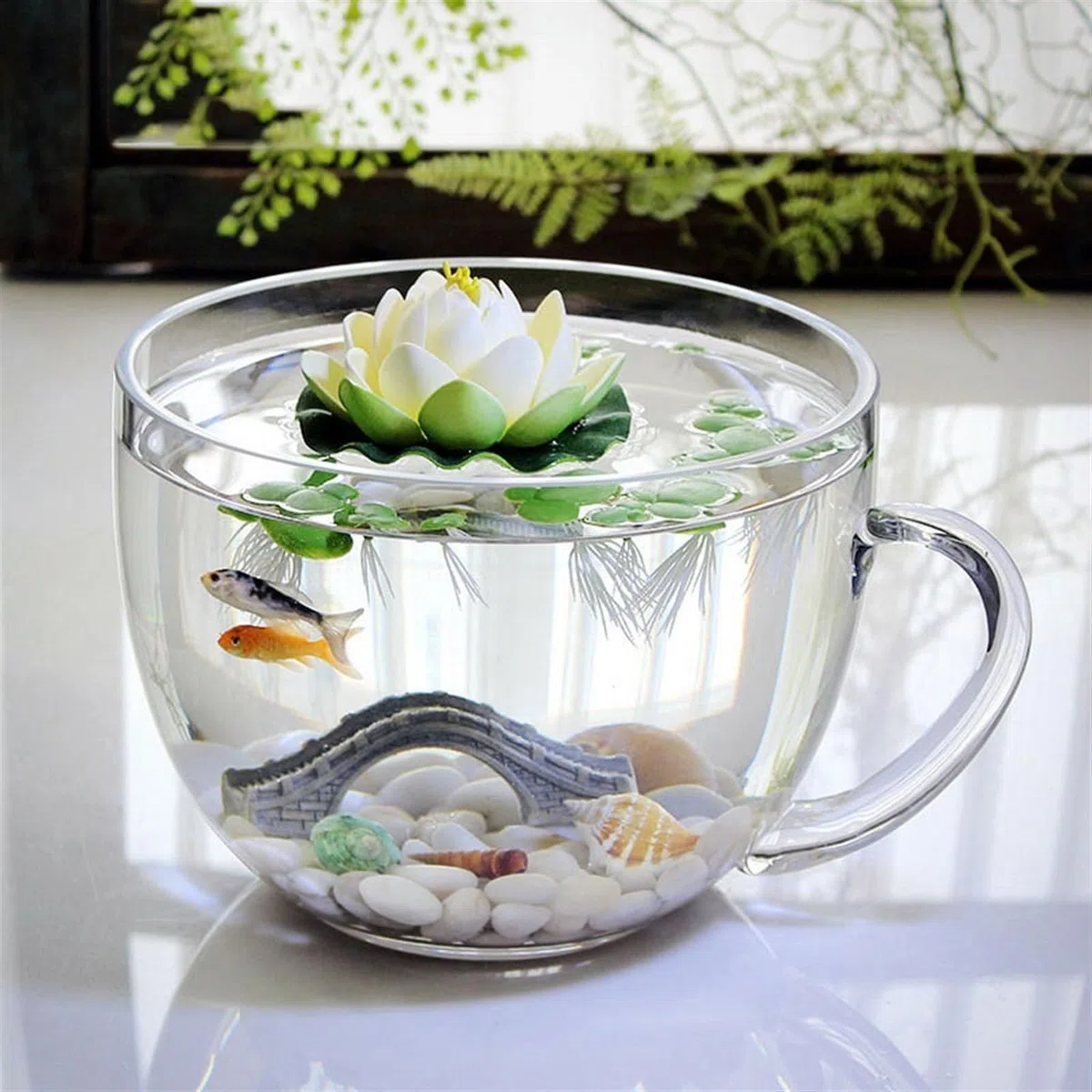 Pecera Pecera en Forma de tazón Grande con asa, Tanque de Acuario de Vidrio, Mesa Transparente Engrosada, pecera, Tanque ecológico, Adornos de Mesa Acuario