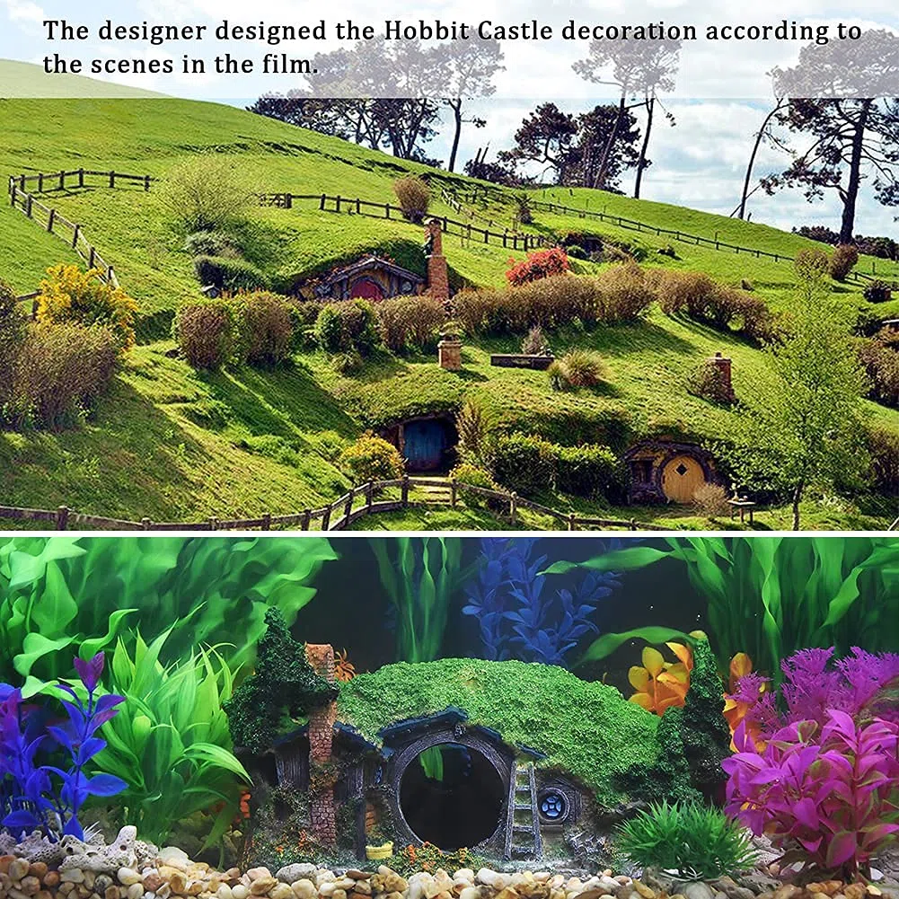 Hobbit - Decoración para pecera, casa de reptiles, agujero oculto, paisajismo para acuarios y reptiles, decoración de mini jardín, dos tamaños (L)